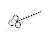 Hollow Flower with Stone Silver Straight Nose Stud NSKA-378